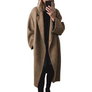 Women's Brown Winter Double Breasted Wool Coat Long Sleeve Long Trench Coat